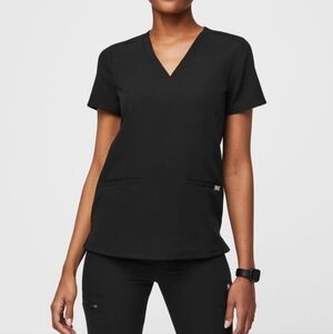 Figs Casma Three Pocket Scrub Top Black Women's Size M Nurse CNA Medical Uniform